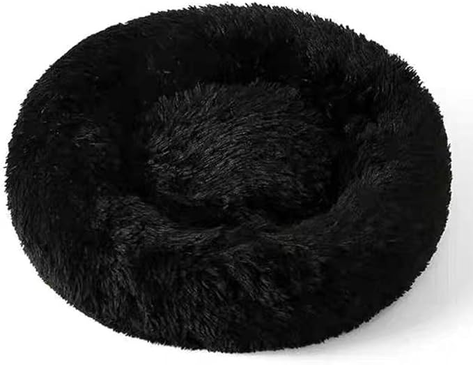 Cat Beds for Indoor Cats, Dog Bed, Cat Bed, Machine Washable, Fluffy Round Pet Bed Non-Slip, Autumn and Winter Warmth, Cuddler Cushion Self Warming (Black, 24 inch)