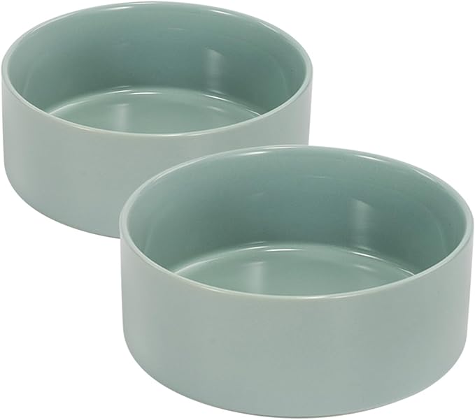 SPUNKYJUNKY 42OZ Ceramic Dog and Cat Bowl, Modern Cute Weighted Food Water Bowl for Replacement Morandi Green (2 Pack)