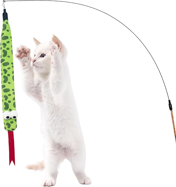 Cat Wand Replacement Feather Worm Snake, 10 Pieces Cat Wand Attachments Assorted Snakes Worms Feathers Refill Toy for Indoor Cats (A)