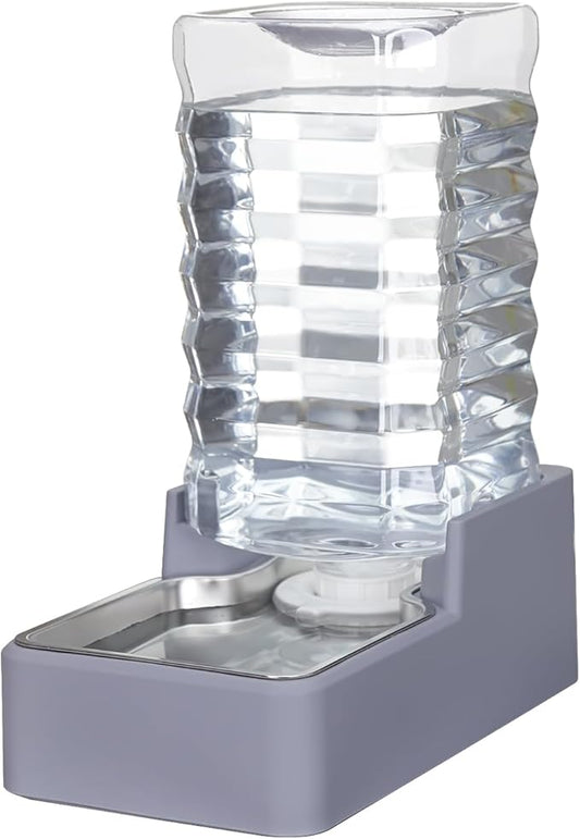 Sfozstra Dog Water Bowl Dispenser: 9L Lagre Automatic Gravity Pet Light Gray Water Dispenser - Stainless Steel Bowl - BPA-Free for Multiple Pets
