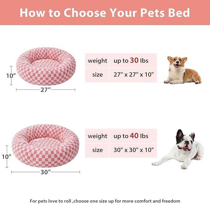 BFPETHOME Donut Dog Bed Medium Size Dogs, Cute Medium Dog Bed for Puppy and Kitten, Round Calming Pet Beds with Non-Slip Bottom, Machine Washable,27inch, Pink