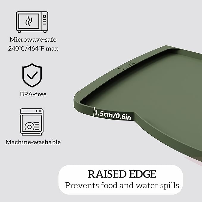 OHMO Dog Food Mat(Camo Green, 24 * 15'') w/Residue Collection Pocket Silicone Pet Feeding Mat for Floor High Edges Anti Spills Waterproof Cat Water Bowl Tray, Easy Clean Placemat