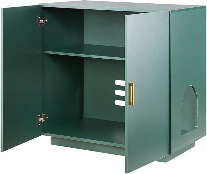 VEVOR Cat Litter Box Enclosure, 31.5 in Hidden Litter Box Cabinet, Wooden Indoor Cat Washroom with Ventilated Holes, Double-Door Kitty Pet House Furniture, End Side Table Fit Most Litterboxes