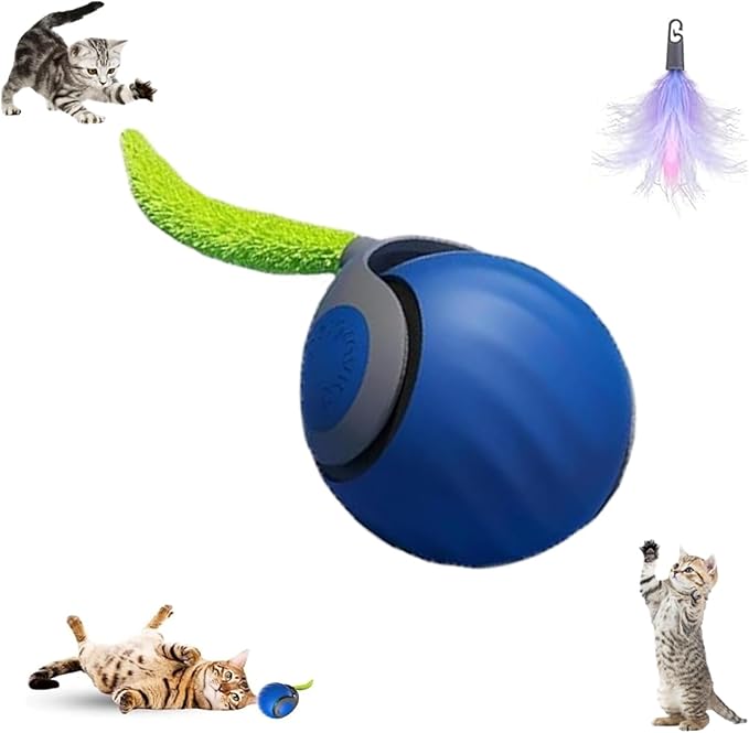 Interactive Cat Toys for Indoor Cats, Automatic Cat Toy with Tail, Electric Rolling Ball on Carpet,Cat Toys for Bored Indoor Adult Cats