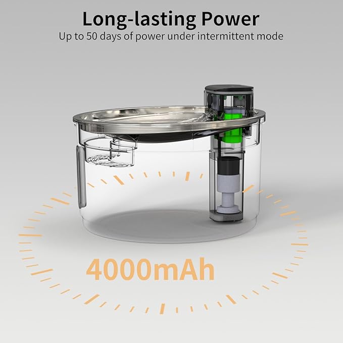 NPET Stainless Steel Wireless Cat Fountain, 1Gallon/4L Battery Operated Automatic Pet Drinking Fountain - Cordless Dog Water Dispenser with Water Level Window for Cats Indoor