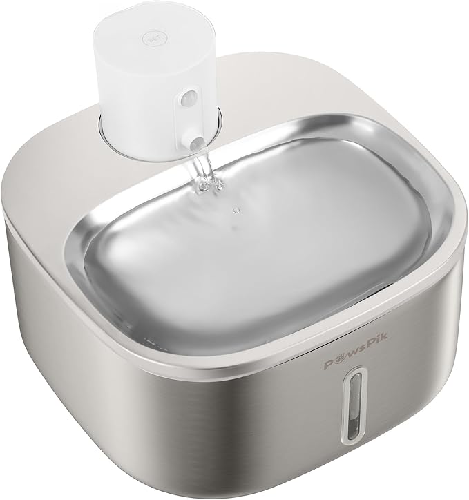 Stainless Steel Cat Water Fountain,108 oz/3.2 L Cat Water Dispenser, Battery Operated Dog Fountain,Water Bowl, Automatic Pet Fountain with Motion Sensor, 5000 mAh Battery
