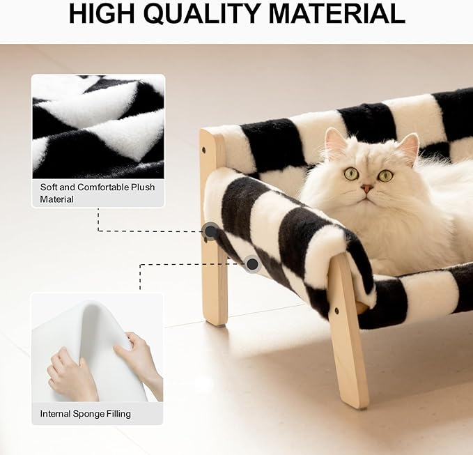 MEWOOFUN Cat Couch Bed, Pet Sofa for Indoor Cats Wooden Indoor Elevated Cat Beds with Removable Mattress Cover Suitable for Kitty, Puppy or Small Animal (Chessboard, Medium)