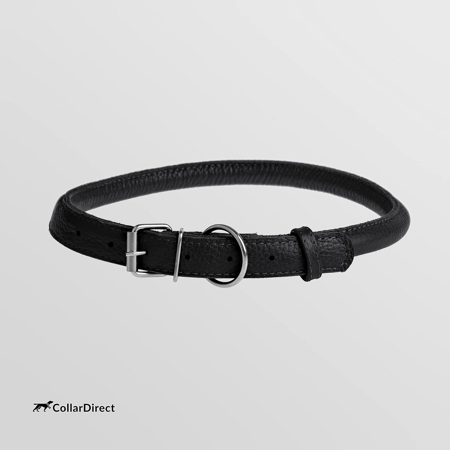 CollarDirect Rolled Leather Dog Collar, Soft Padded Round Puppy Collar, Handmade Genuine Leather Collar Dog Small Large Cat Collars 13 Colors (15-19 Inch, Light Blue Textured)