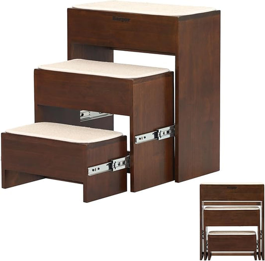 Dog Steps for Bed, 21 Inch Foldable Pet Stairs, Wooden Furniture Style Cat Stairs for Couch, No Installation 3 Tier