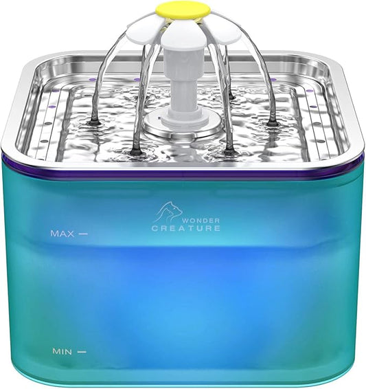 Crystal Cat Water Fountain Stainless Steel, 101oz/3L Pet Fountain with LED Light for Cats and Dogs (Green)