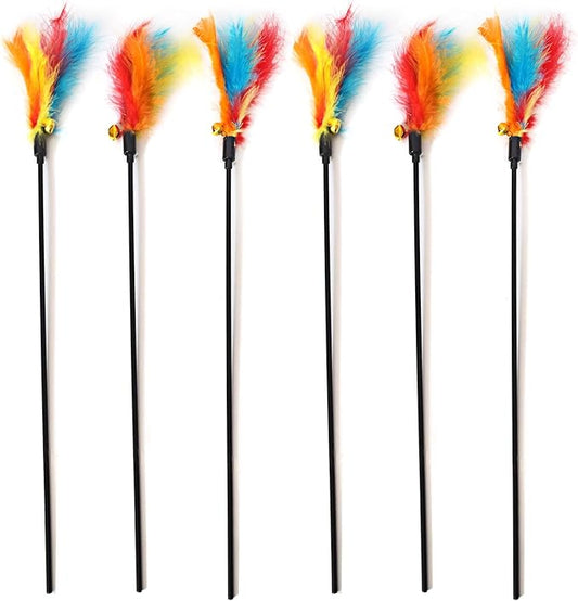 IUHKBH Cat Wands, 6 PCS Colorful Feather Stick Flexible Kitten Wand Interactive Cat Toys, Safe for Your Kitty