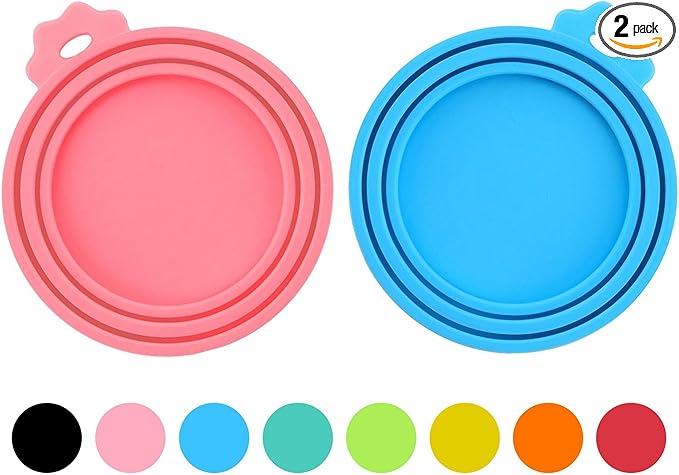 2 Pack Pet Food Cans Lids, Silicone Food Can Covers for Dog and Cat, BPA Free/Food Safe/Universal, One Fit Most Standard Size Food Can Top Pink/Blue