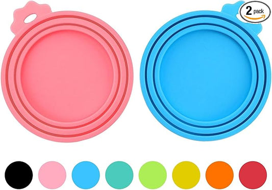 2 Pack Pet Food Cans Lids, Silicone Food Can Covers for Dog and Cat, BPA Free/Food Safe/Universal, One Fit Most Standard Size Food Can Top Pink/Blue