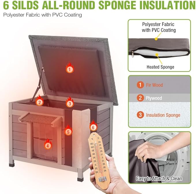 GUTINNEEN Outdoor Cat House Insulated Liner, Weatherproof Feral Cat Shelter for Outside, Wooden Indoor Kitten House, Stray Cat Home for Winter