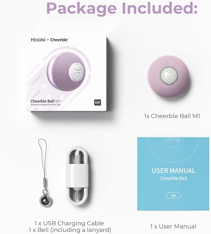 Cheerble Hoochii Smart Interactive Cat Toy, 3 Interactive Modes Automatic Moving Bouncing Rolling Ball for Indoor Cat Kitten Birthday Gift, Self Rotating Ball with Lights and Bell, USB Rechargeable