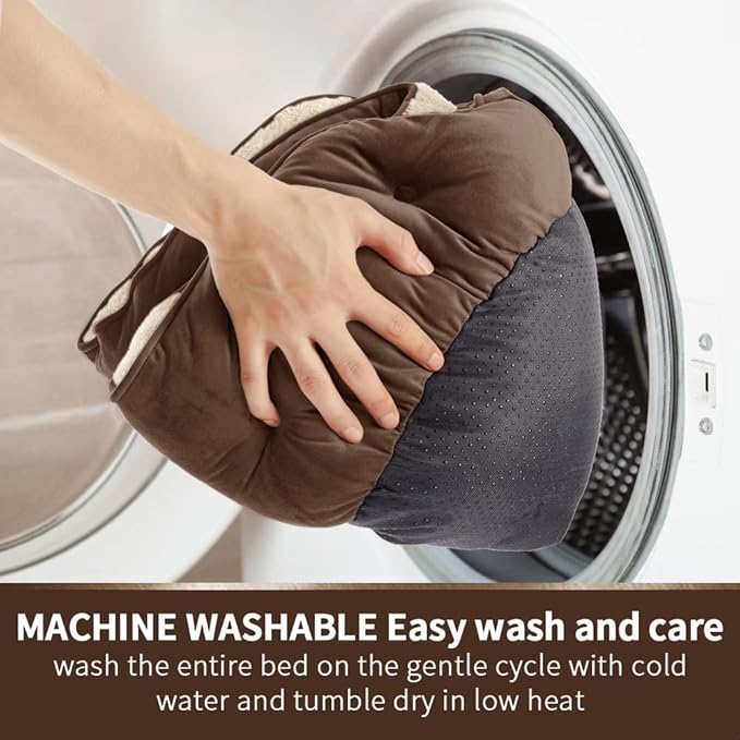 Asvin Small Dog Bed for Small Dogs, Cat Beds for Indoor Cats, Pet Bed for Puppy and Kitty, Extra Soft & Machine Washable with Anti-Slip & Water-Resistant Oxford Bottom, Brown, 20 inches