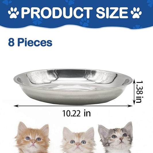 kathson 8 Pcs Stainless Steel Cat Food Bowls, Replacement Whisker Relief Cat Metal Dishes, Shallow Wide Cat&Dog Food and Water Bowl Suitable for Pet Feeding Stand, Dishwasher Safe (10.22 Inch Dia.)