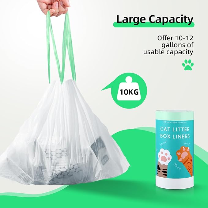 120 Count Self-Cleaning Cat Litter Box Liners Bag Fit For MW-SC01/MW-SC02/MW-LR01, Drawstring Heavy Duty Cat Litter Receptacles Bags-18" * 12"