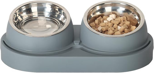 SAROSORA Cat Feeder Stainless Steel Bowl, Pet Food and Water Bowl Dishes, Easy to Clean