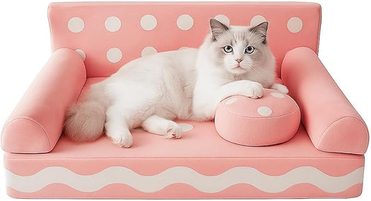 Cat Couch with Soft Pillow, Supportive Dog Couch, Cat Sofa with Removable Cover，Cute Cookies Shaped, 24 Inch