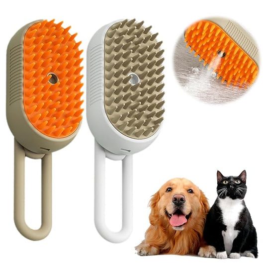 New Cat Steam Brush, 3 in 1 Pet Steam Groomer Brush, Rechargeable Pet Steam Groomer Comb for Massaging and Cleaning Shedding Pets Hair, Multifunctional Hair Removal Comb for Cats Dogs (Khaki+White)