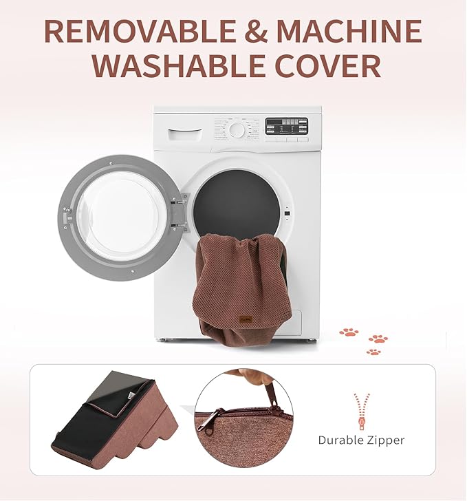 Made4Pets Dog Stairs Ramp for High Bed, 5-Step Pet Stairs for Bed Couch Sofa Climbing, 35D Foam Pet Steps for Small Dogs and Cats, Non-Slip Bottom Dog Steps, Brown