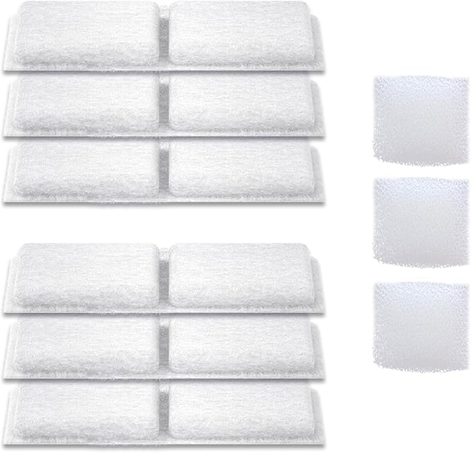 Stainless Steel Cat Water Fountain Filter Replacement (6 Filters & 3 Sponges)