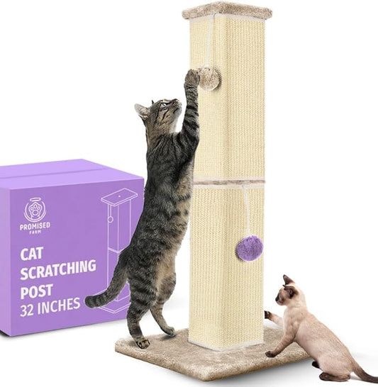 Tall Cat Scratching Post 32 Inches - Protects Furniture - Durable and Sturdy Design - Aesthetic Cat Accessories Essentials