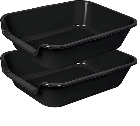 2 Pack of Extra Large Cat Litter Box (ABS Material), Low Entry Senior Litter Pen for Geriatric Kitty Big Cats, Jumbo Pet Safe Litter Boxes Tray for Indoor Pets Potty (Black, 20"L x 15.5"W)