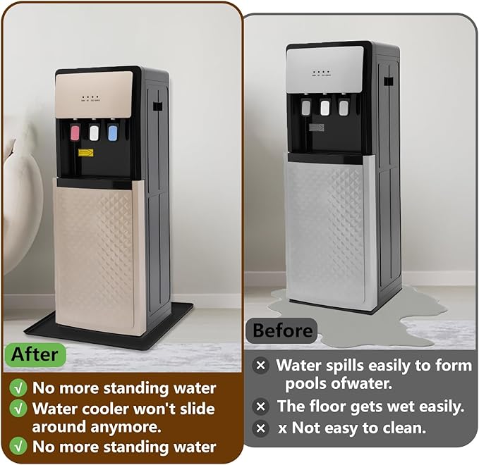 Waterproof Silicone Mat with Raised Edges 24x16 Inch, Water Cooler Mat & Countertop Protector for Hardwood Floors, Non-Slip Kitchen Appliance Pad for Pets Cats Dogs Feeding Bowls, Easy to Clean（Black）