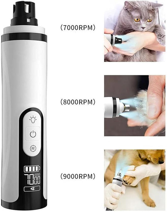 Upgrade Heusom Groom Pro Nail Grinder Cordless with LED Light & 3 Speeds, Dog Cat Nail Trimmer 2000mAh Long-Lasting Battery for Thick Nails for Dogs and Cats (2 Pc+2 Heads)