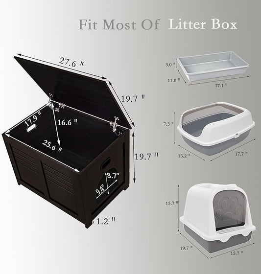 DINZI LVJ Litter Box Enclosure, Flip Top Litter Box Furniture, Good Ventilation, Hidden Cat Washroom, 27.6" L x 19.7" W x 19.7" H, Entrance Can Be on Left/Right, Wooden Cat House, Espresso