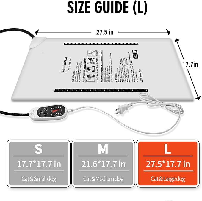 Rest-Eazzzy Cat Heating Pad, Cat Bed with Removable Cover Heated Cat Bed 5 Level Timer and 5 Level Temperature, Cat Beds for Indoor Warming Mat for Cat Dog (Heat pad, Pure-Blue,L)