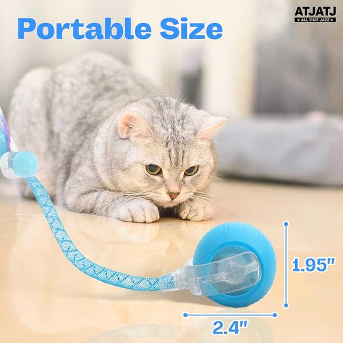Interactive Cat Balls Toys for Indoor Cats, Automated Smart Ball Cat Toy with Elastic Mesh Tail, 3-Speed Rechargeable Rolling Kitten Toy, Electronic Mental Stimulating Self Play Pet Ball for Fun