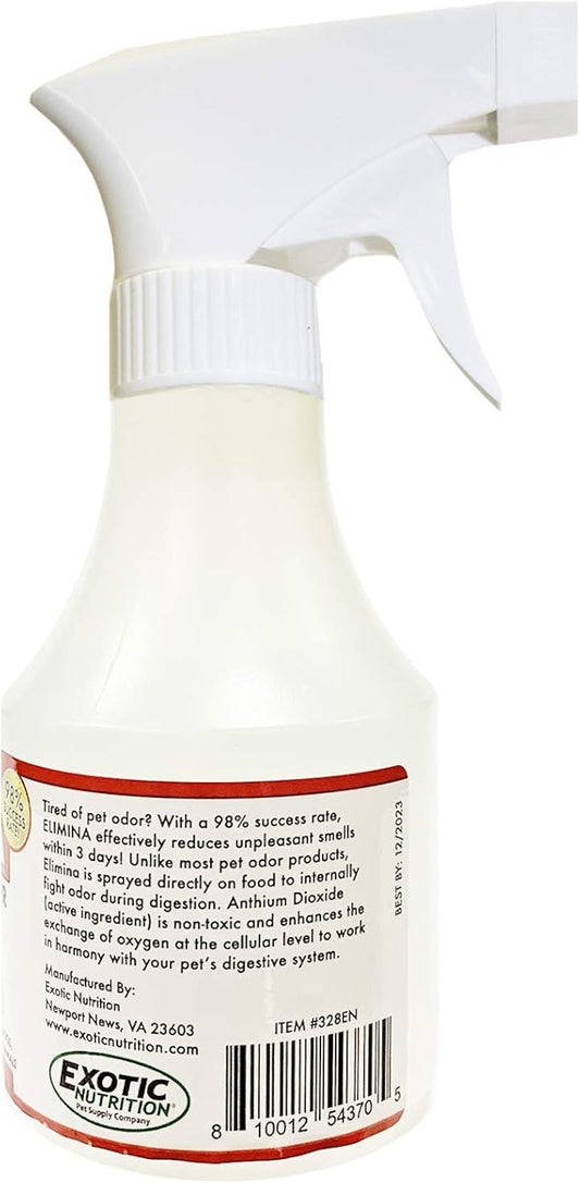 Exotic Nutrition Elimina 8 oz. Bottle - Eliminates Pet Odor Internally - for Ferrets, Cats, Dogs, Hedgehogs, Sugar Gliders, Skunks, Chinchillas