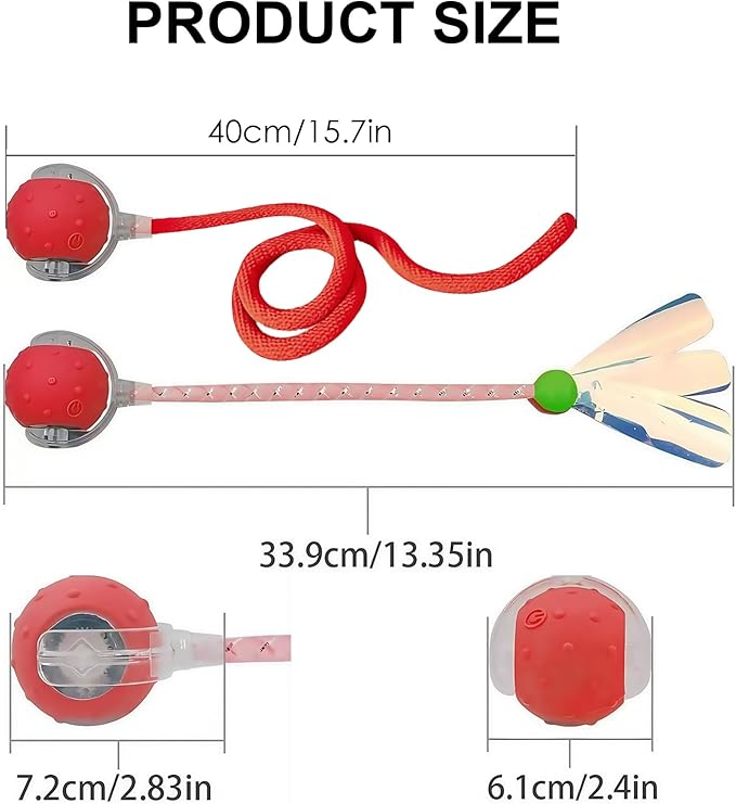 Interactive Cat Toys Ball for Indoor Cats,[2025 Newly Upgraded] Agile Moving Cat Ball with Elastic Mesh Tail,Automatic Kitten Toys for Bored Indoor Adult Cats,Motion Activated (Red)