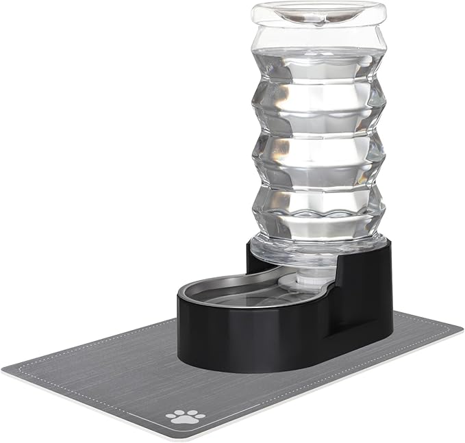 RIZZARI Dog Food Water Dispenser: 7L Automatic Black Large Stainless Steel Fountain with Filter - Gravity Water Feeder - Healthy Hydration for Pets Indoors Outdoors