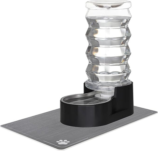 RIZZARI Dog Food Water Dispenser: 7L Automatic Black Large Stainless Steel Fountain with Filter - Gravity Water Feeder - Healthy Hydration for Pets Indoors Outdoors