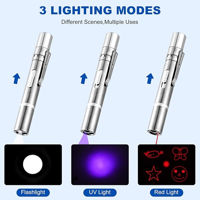 2pcs Laser Pointer, Cat Toys for Indoor Cats, Kitten Dog Laser Pen Toy, Red Dot LED Light Pointer Interactive Toys for Indoor Cats Dogs, USB Charging, 5 Switchable Patterns