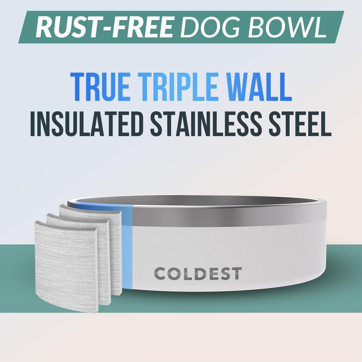Coldest Dog Bowl - Anti Rust Metal, Non Slip, 3 Layers Insulated Stainless Steel Dog Bowls - Spill Proof & Heavy Duty - Water Bowl for Dogs, Cats & Pets, Dish Washer Safe (42 oz, Epic White)