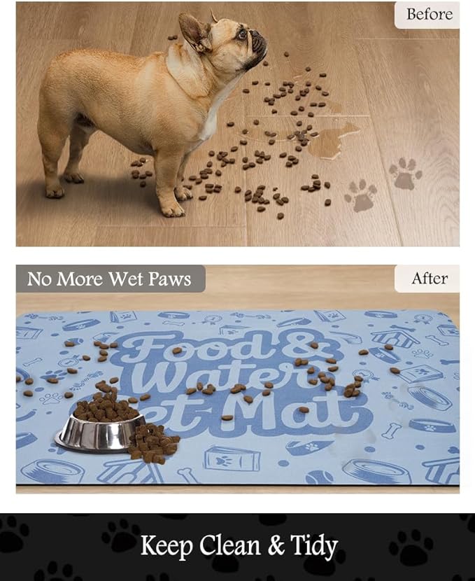 Pet Feeding Mat-Absorbent Dog Mat for Food and Water Bowl-No Stains Quick Dry Water Dispenser Mat-Dog Accessories Pet Supplies-Bowl for Messy Drinkers（Words,23"x34"