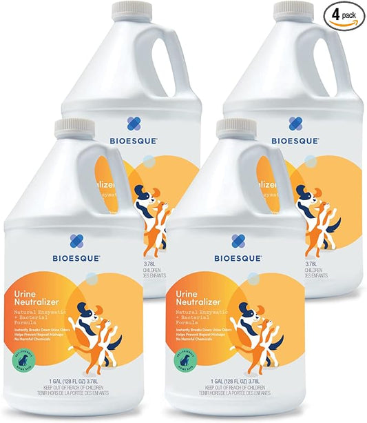Bioesque Urine Neutralizer, Pet-Friendly Natural Enzymatic & Bacterial Formula, Instantly Breaks Down Urine Odors, Helps Prevent Repeat Mishaps, 1 Gallon (Pack of 4)