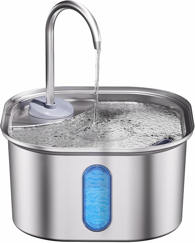 Cat Water Fountain Stainless Steel, 108oz/3.2L Quiet Automatic Water Dispenser for Dogs, Safe Auto Shut-Off, Large Square Pet Water Fountain for Cats Indoor with 1 Replacement Filter