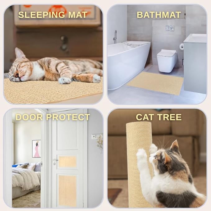 78.7"x15.8" Cat Scratching Carpet Mat Furniture Protector, Covering DIY Cat Tower,and Replacement Pads, Self-Adhesive Trimmable Mat (Khaki)