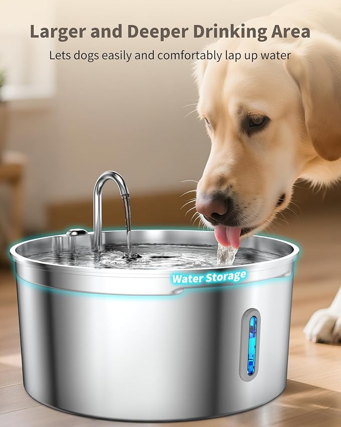 Dog Water Fountain Stainless Steel, 7L/236oz Dog Water Bowl Dispenser for Large Dogs, Automatic Cat Water Fountain