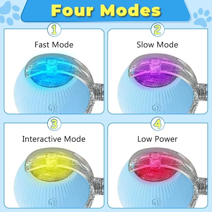 New Interactive Rolling Dog Ball, 360° Smart Interactive Pet Toy Ball, Self Rolling Cat Toys, Motion Activated Balls for Small Medium Dogs Cats (Blue)