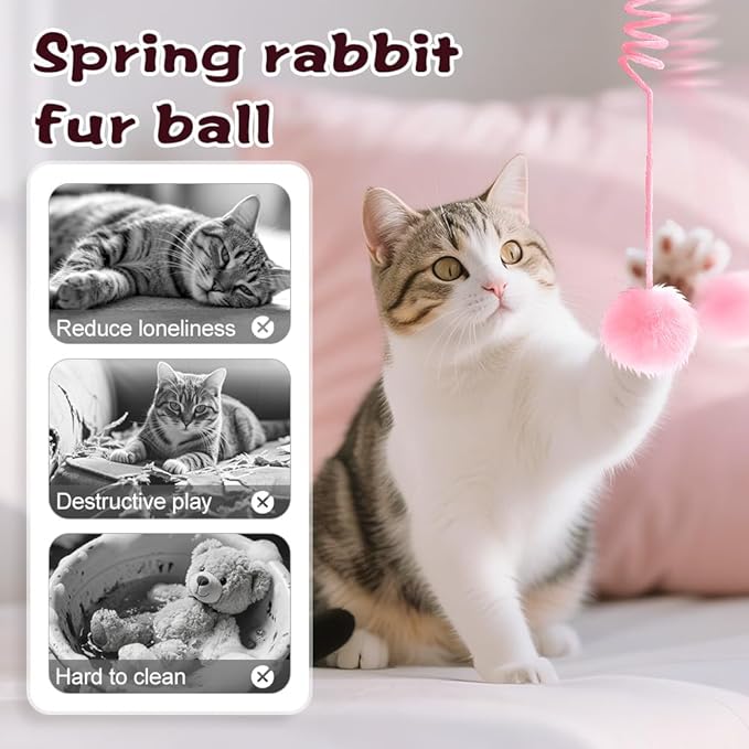 Hanging Fluffy Cat Catnip Ball Toys,2025 New Interactive Cat Toy for Indoor,Kitten Play Chase Exercise Toys,Long Tail Stretchable Soft Plush Teaser Ball with Bell (Mix Color)