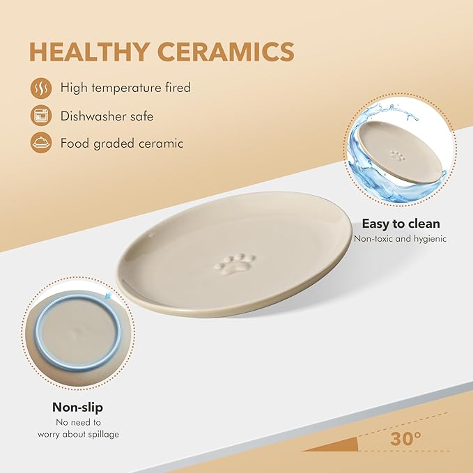 6.1'' Ceramic Wide Cat Dishes, Set of 3 Ceramic Cat Bowls, 3 Colors Indoor Kitten Feeding Wet & Dry Shallow Food Dish Anti Whisker Fatigue(3 Pcs)