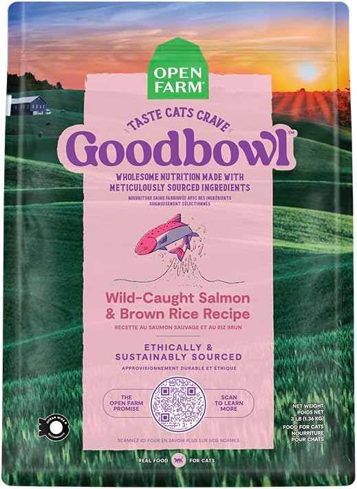 Open Farm Goodbowl, Protein Rich Dry Cat Food Made from Meticulously Sourced Simple Ingredients, Wild-Caught Salmon & Brown Rice Recipe, 3lb Bag (48oz Bag)