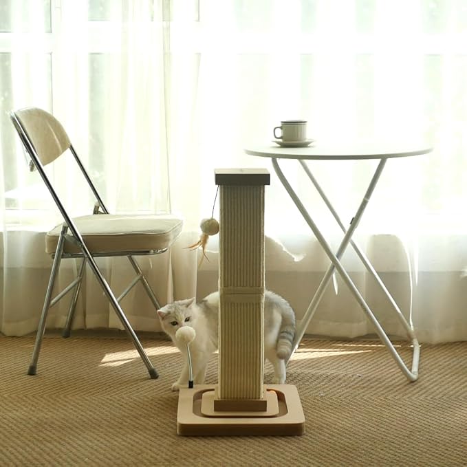 27" Cat Scratching Post, Sisal Cat Scratcher with Interactive Track Balls and Hanging Balls, Vertical Scratching Posts for Indoor Cats and Kittens